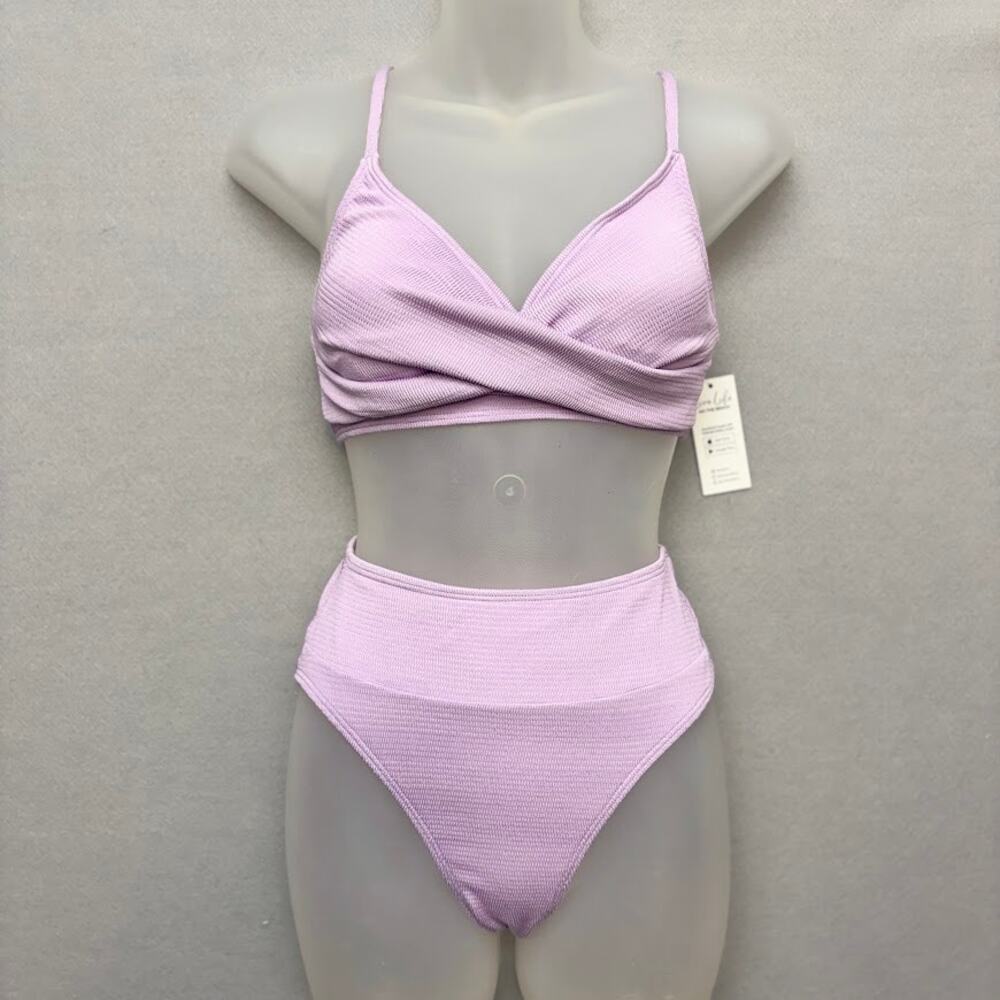 Cupshe Lavender Twisted Crinkle Bikini Swimsuit Size S